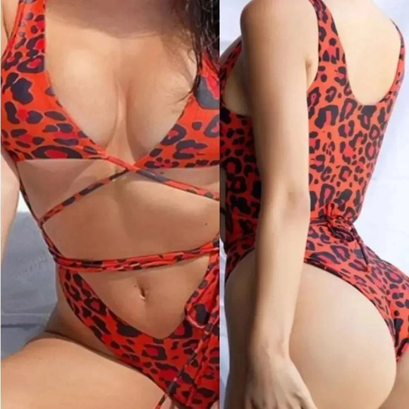 Fashion Nova One Piece Plunging Wrap Around Swimsuit Plus Size 3X Animal Print - Picture 3 of 16